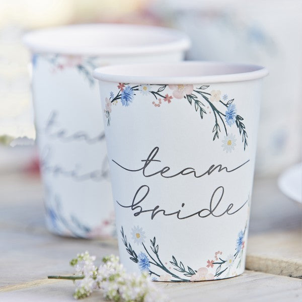 8 Pappbecher - Team Bride - 250ml