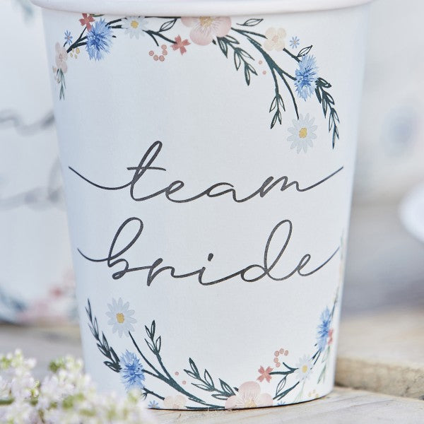 8 Pappbecher - Team Bride - 250ml