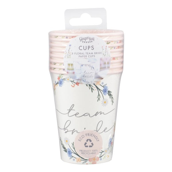 8 Pappbecher - Team Bride - 250ml
