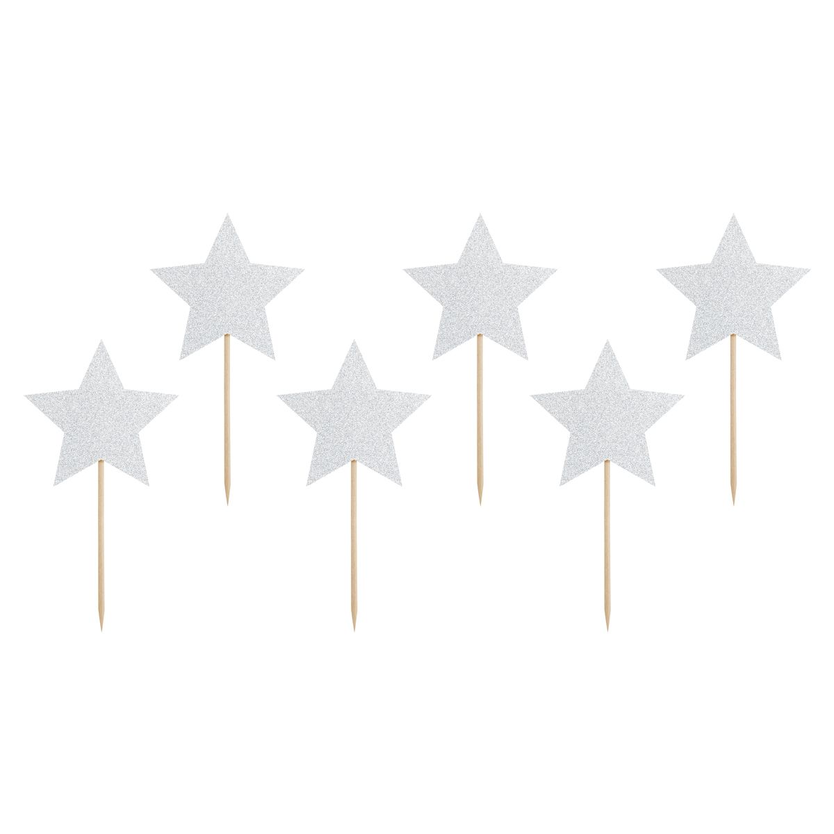 PARTYDECO CUPCAKE TOPPER STERNE - SILBER 6-TEILIG