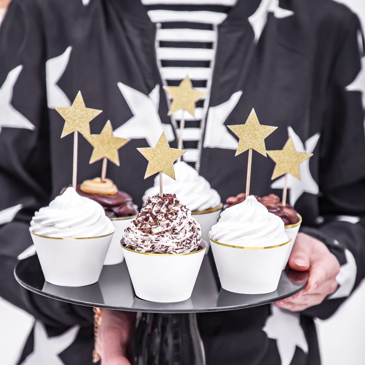 PARTYDECO CUPCAKE TOPPER STERNE - GOLD 6-TEILIG