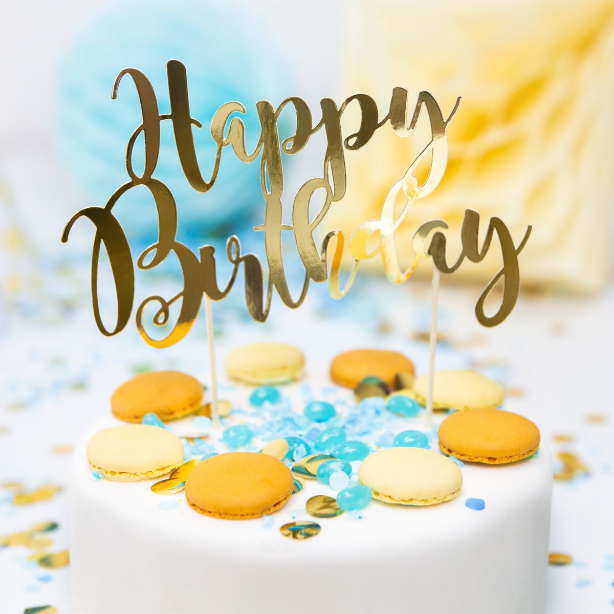 PARTYDECO CAKE TOPPER HAPPY BIRTHDAY - GOLD