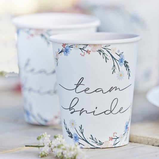 8 Pappbecher - Team Bride - 250ml